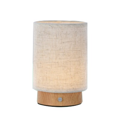 V-Tac opladelig bordlampe - Touch dæmpbar, træ-finish, beige skærm