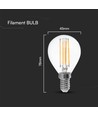 E14 6W LED filament kronepære - P45, 600lm, klar glas