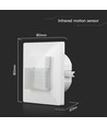 Vægmonteret bevægelsessensor - Hvid, til indbygning, PIR infrarød, Max 200W