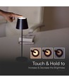 1,5W LED bordlampe, genopladelig - 3000K, IP54, touch dæmpbar, sand sort, inkl. trådløs opladning