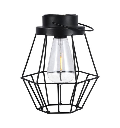 Hængende solcelle LED lanterne, 0,5W - Sort metal, vintage design, 2700K, IP44, 1.2V genopladelig, m. hank