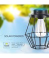 Hængende solcelle LED lanterne, 0,5W - Sort metal, vintage design, 2700K, IP44, 1.2V genopladelig, m. hank