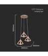 3xE27 Designer pendelophæng i træ - Brun, 26x26cm, 1m ledning, uden lyskilde