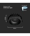 12W Ø8,6cm Blændfri CCT Downlight RA90 - Hul: Ø7,5 cm, Ydre mål: Ø8,6 cm, 3 lyskulører, sort front, Honeycomb