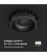 12W Ø8,6cm Blændfri CCT Downlight RA90 - Hul: Ø7,5 cm, Ydre mål: Ø8,6 cm, 3 lyskulører, sort front, Honeycomb