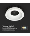 12W Ø8,6cm Blændfri CCT Downlight RA90 - Hul: Ø7,5 cm, Mål: Ø8,6 cm, 3 lyskulører, hvid front, Honeycomb