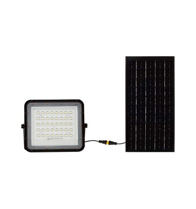 80W Solcelle LED projektør med fjernbetjening - 800lm, IP65, 4000K, sort, inkl. 10W solpanel og batteri