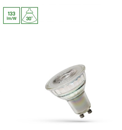 LED GU10 7,5W - 230V, 30° varm hvid, glas m/ linse, Spectrum Premium