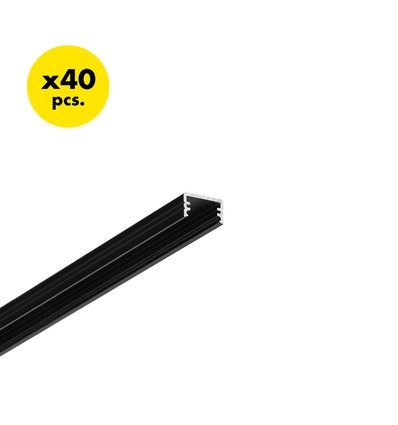 40 stk. 2m aluprofil SLIM8 AC2/Z - Sort anodiseret, påbygning, LED skinne