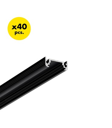 40 stk. 2m aluprofil SURFACE10 BC/UX - Sort anodiseret, påbygning, LED skinne