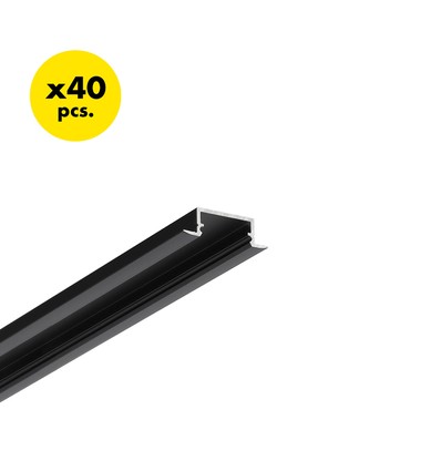 40 stk. 2m aluprofil BEGTIN12 J/S - Sort anodiseret, indbygget, LED skinne
