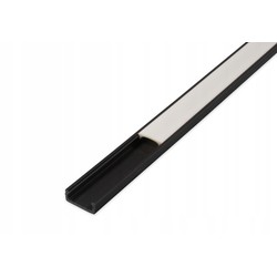 Alu / PVC profiler PVC profil 16x7 til LED strip - 1 meter, sort, inkl. mælkehvidt cover
