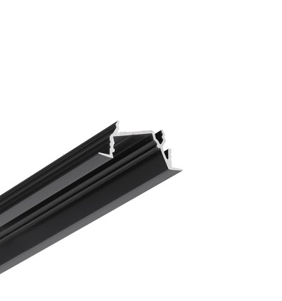1m aluprofil DIAGONAL14 F/TY - Sort anodiseret, indbygget, LED skinne