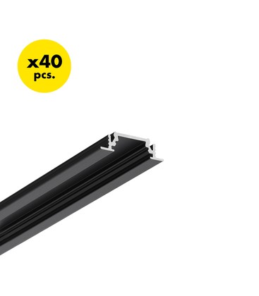40 stk. 2m aluprofil GROOVE10 BC/UX - Sort anodiseret, indbygget, LED skinne
