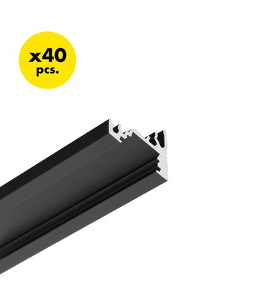 40 stk. 2m aluprofil CORNER10 BC/UX - Sort anodiseret, hjørne, LED skinne