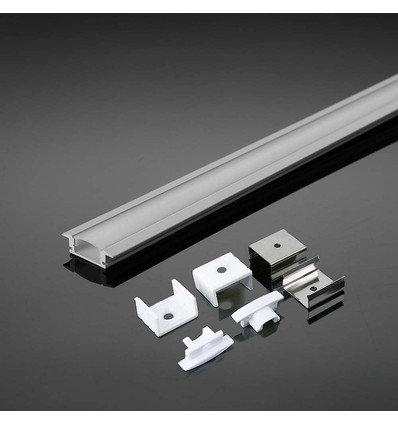 2m indbygningsprofil i aluminium, hvid - Inkl. mælkehvidt cover, til 12mm LED strip, 2000x24.7x7mm