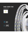 10m 8W/m stænktæt LED strip - 24V, IP65, 120 LED pr. meter, 6500K
