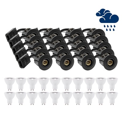 20 stk. LEDlife indbygningsspot Inno88 Udendørs - Inkl. 6W GU10, Sort, IP44, godkendt i isolering