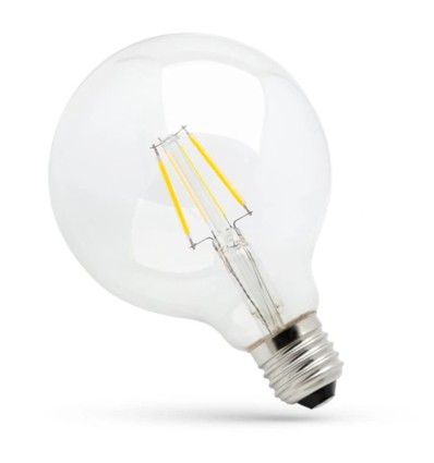 E27 8W LED globepære - Kultråd, klar, Ø12,5 cm
