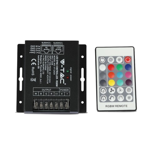 RGBW Sync Controller med 24-knaps RF fjernbetjening - 12V/24V, 4 kanaler, RJ45 synkronisering, IP20