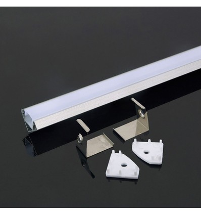 2m hjørneprofil i aluminium til LED strips, sort - Inkl. mælkehvidt cover, 19x19mm, IP20 indendørs