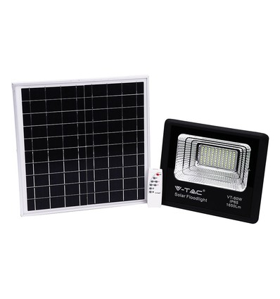 60W solcelle LED projektør - 1650lm, IP65, 4000K, sort, inkl. solpanel og fjernbetjening