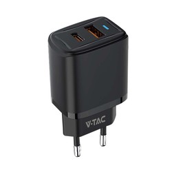 V-Tac Opladeradapter 20W - 1 PD+1 QC Port, Sort