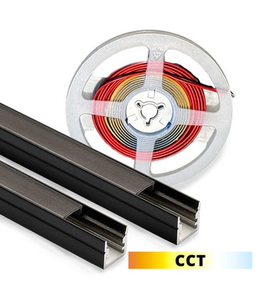 Lys til akustikpanel, 240cm, sort - Komplet sæt med aluprofil og CCT LED strip