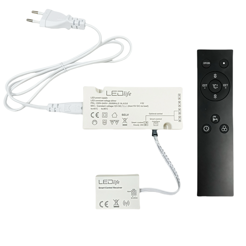LEDlife Møbelspot Wifi strømforsyning 15W - Til Sono og Reco møbelspot, Tuya/Smart Life, RF, maks. 4 spot, inkl. fjernbetjening