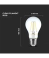 E27 6W LED filament pære - A60, klart glas, 600lm, 3000K