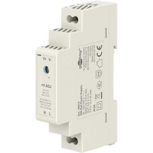 5V 12W DIN skinne strømforsyning - 5V DC, 2,4A