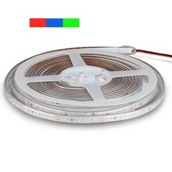 12V V-Tac 3,6W/m stænktæt LED strip - 5m, 60 LED pr. meter, Farvet lys, Grøn/Rød/Blå