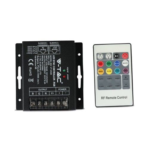 RGB LED controller med 20-knaps RF fjernbetjening - 12V/24V, 3 kanaler, IP20, til RGB strips