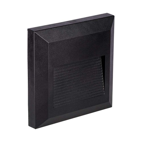 2W LED væglampe til indbygning - IP65, kvadratisk, sort, 70lm, inde / ude