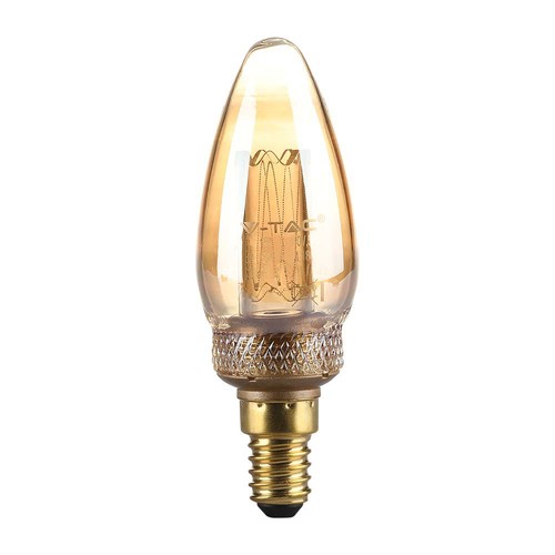E14 2W LED Art Filament kertepære - Amber glas, 1800K, varm hvid, 65lm