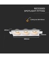 3xGU10 indbygningsspot i gips, rund - Hvid, IP20, Hul: 285x105 mm, Mål: 280x100x40 mm