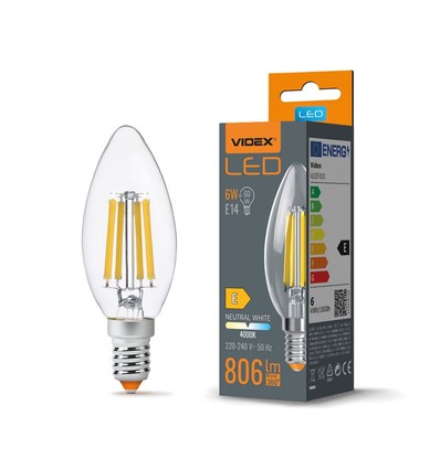 E14 6W LED filament kertepære - C35, 806lm, 4000K, 360 grader, erstat 60W