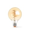 E27 4W dæmpbar LED pære - G95, spiral filament, amber glas, 2200K, flicker free