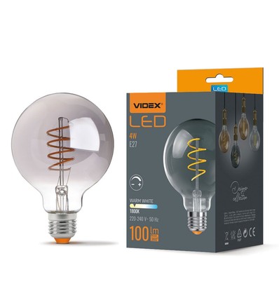 E27 4W dæmpbar LED pære - G95, spiral filament, grafit glas, 1800K, 360°