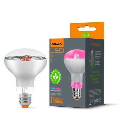 E27 9W LED vækstpære til planter - R80, 120°, 14 µmol/s, stimulerer vækst