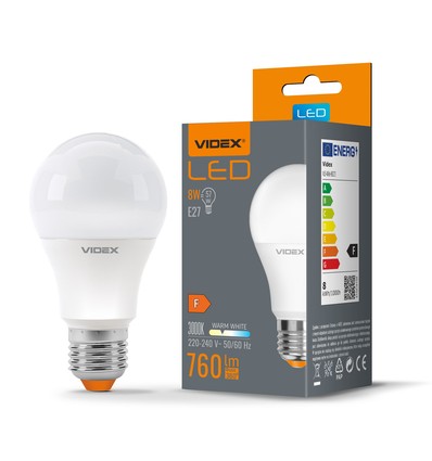 E27 8W LED pære - A60, 800lm, 3000K, flicker free
