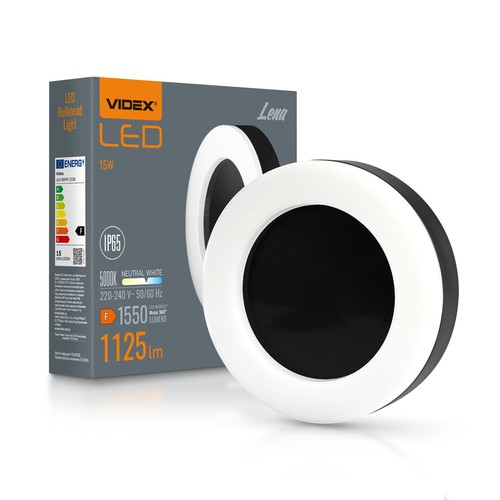 15W LED bulkhead væg/loftlampe, sort - 1550lm, IP65, 5000K, 190x190mm, udendørs/indendørs