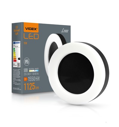 15W LED bulkhead væg/loftlampe, sort - 1550lm, IP65, 5000K, 190x190mm, udendørs/indendørs