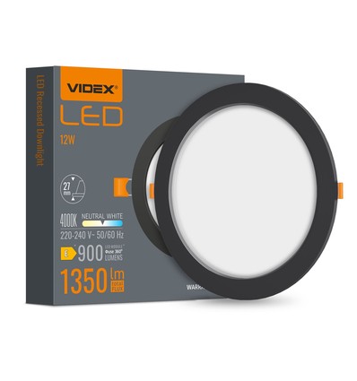 12W sort LED indbygningspanel - 1350lm, 4000K, Hul: Ø15 cm, 120 grader beam angle
