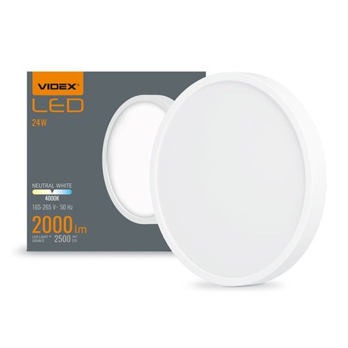 20W Ø26,4cm LED loftslampe - 2000lm, 4000K, hvid kant, 170 grader, IP20 indendørs