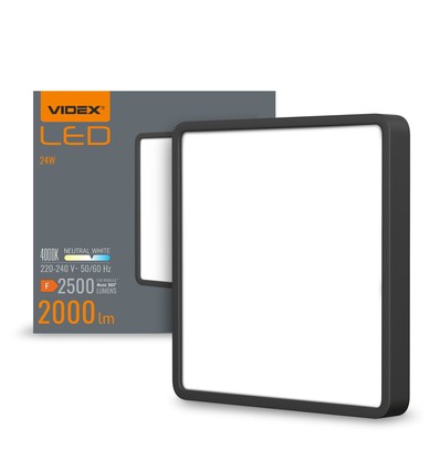 24W kvadratisk LED loftslampe - 26,4 x 26,4 cm, sort kant, 4000K, IP20 indendørs, inkl. lyskilde