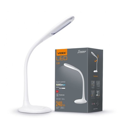 5,5W LED dæmpbar skrivebordslampe - Touch kontrol, 4000K, flicker free, hvid