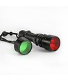 Taktisk LED lommelygte - rødt/grønt filter, genopladelig, IP68