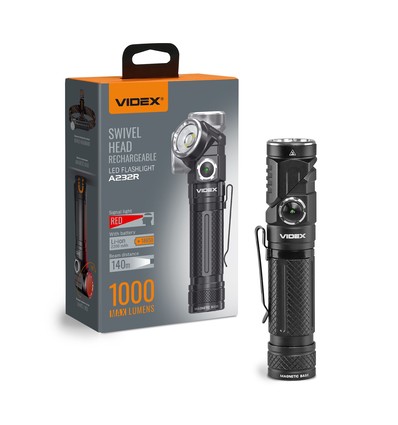 LED lommelygte, genopladelig - Magnetisk, 1000lm, USB-C, Roterbar, Hvid+rød lys