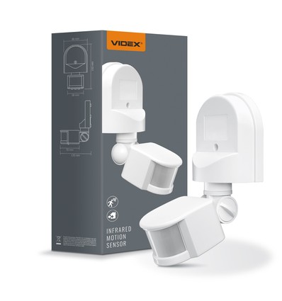 Infrarød PIR bevægelsessensor, hvid - 180° vinkel, 1200W, IP44 udendørs, justerbar tid og lysstyrke